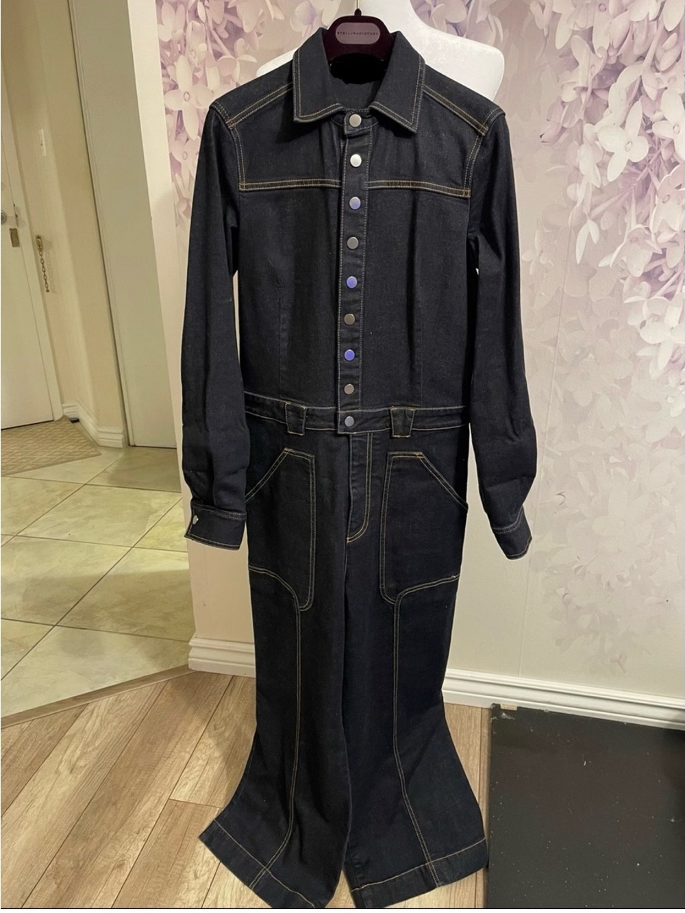Stella McCartney Dark Indigo Long Denim Jumpsuit size EU 40 No neck brand label.